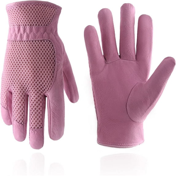 HANDLANDY Women Pigskin Leather Gardening Gloves, 3D Mesh Breathable Rose Garden Gloves, Small