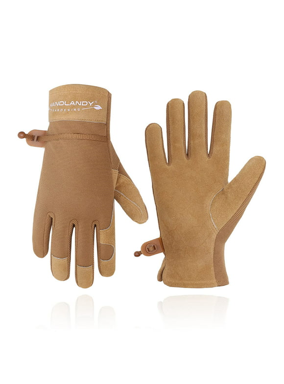 HANDLANDY Womens Leather Work Gloves, Cowhide Gardening Gloves Utility Work Gloves, Large