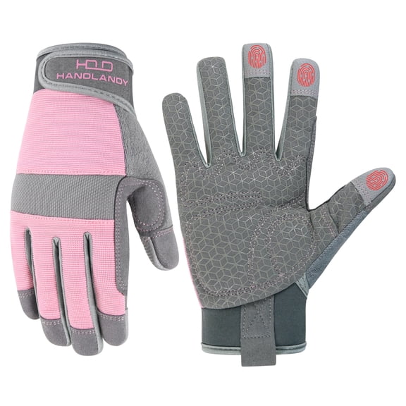 HANDLANDY Womens Work Gloves with Grip, Safety Moving Driving Gloves Touch Screen, Utility Yard Workers Gloves Pink