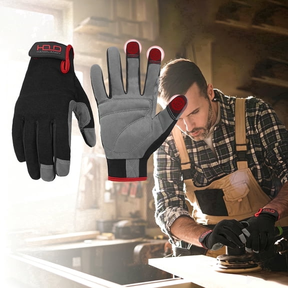 HANDLANDY Work Gloves for Men & Women, Utility Mechanic Working Gloves Touch Screen, Flexible Gardening Gloves for Yard,Durable,Padded Knuckles & Palm