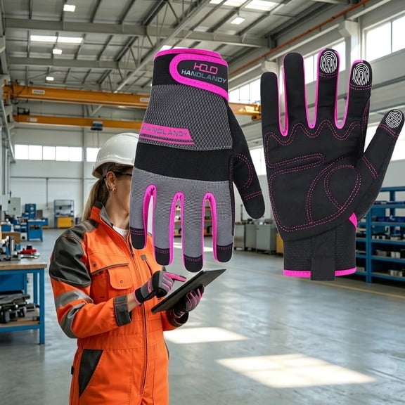 HANDLANDY Safety Work Gloves for Women,Breathable Leather,Touch Screen,Comfortable Flexible,Pink
