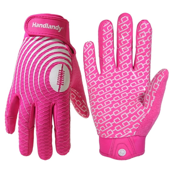 HANDLANDY Youth Football Gloves, Sticky Wide Receiver Gloves for Kids & Adult, Pink Stretch Fit Football Gloves 
