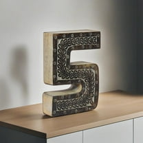 HANDMADE ECO-FRIENDLY "5" WOOD NUMERIC NUMBER FOR WALL MOUNT & TABLE TOP DÉCOR, Gray Antique Color, Traditional Design, WOOD NUMERIC Number For Study Room, Kids Room, Living Room, Hall, Cabin, Offices