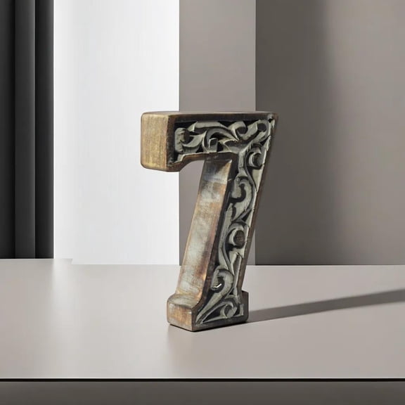 HANDMADE ECO-FRIENDLY "7" WOOD NUMERIC NUMBER FOR WALL MOUNT & TABLE TOP DÉCOR, Gray Antique Color, Traditional Design, WOOD NUMERIC Number For Study Room, Kids Room, Living Room, Hall, Offices