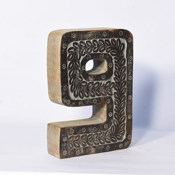 HANDMADE ECO-FRIENDLY "9" WOOD NUMERIC NUMBER FOR WALL MOUNT & TABLE TOP DÉCOR, Gray Antique Color, Traditional Design, WOOD NUMERIC Number For Study Room, Kids Room, Living Room, Hall, Cabin, Offices