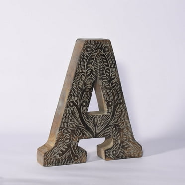 HANDMADE ECO-FRIENDLY "A" WOOD ALPHABET LETTER BLOCK FOR WALL MOUNT & TABLE TOP DÉCOR, Gray Antique Color, Traditional Design, Letter Block For Study Room, Kids Room, Living Room, Hall, Cabin, Offices