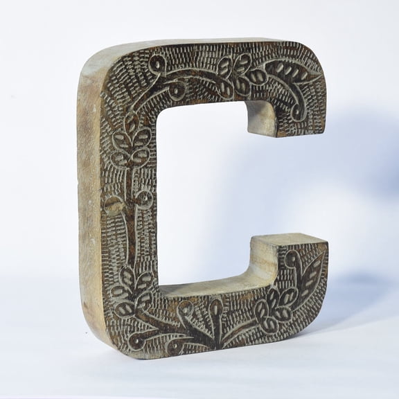 HANDMADE ECO-FRIENDLY "C" WOOD ALPHABET LETTER BLOCK FOR WALL MOUNT & TABLE TOP DÉCOR, Gray Antique Color, Traditional Design, Letter Block For Study Room, Kids Room, Living Room, Hall, Cabin, Offices