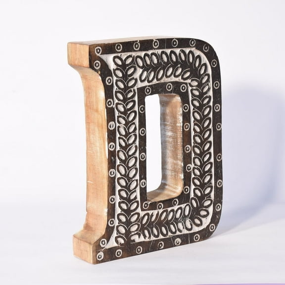 HANDMADE ECO-FRIENDLY "D" WOOD ALPHABET LETTER BLOCK FOR WALL MOUNT & TABLE TOP DÉCOR- , Natural Antique Color, Traditional Design, Letter Block For Study Room, Kids Room, Living Room, Cabin, Offices