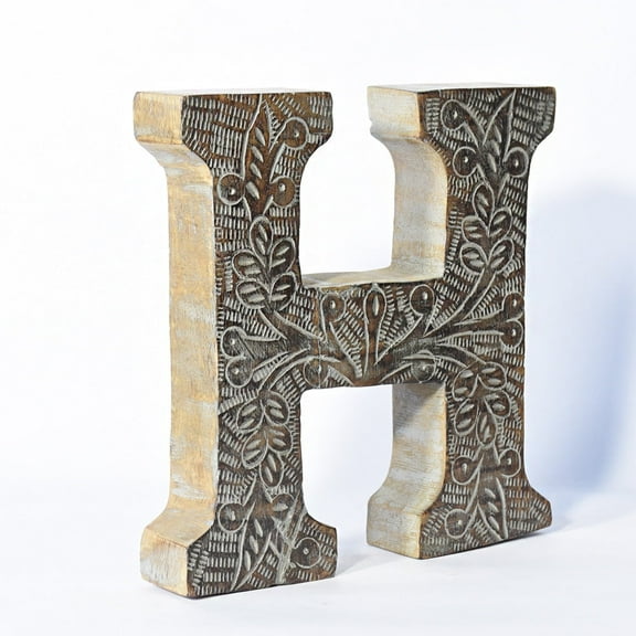 HANDMADE ECO-FRIENDLY "H" WOOD ALPHABET LETTER BLOCK FOR WALL MOUNT & TABLE TOP DÉCOR, Gray Antique Color, Traditional Design, Letter Block For Study Room, Kids Room, Living Room, Hall, Cabin, Offices
