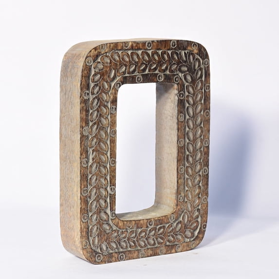 HANDMADE ECO-FRIENDLY "O" WOOD ALPHABET LETTER BLOCK FOR WALL MOUNT & TABLE TOP DÉCOR, Gray Antique Color, Traditional Design, Letter Block For Study Room, Kids Room, Living Room, Hall, Cabin, Offices