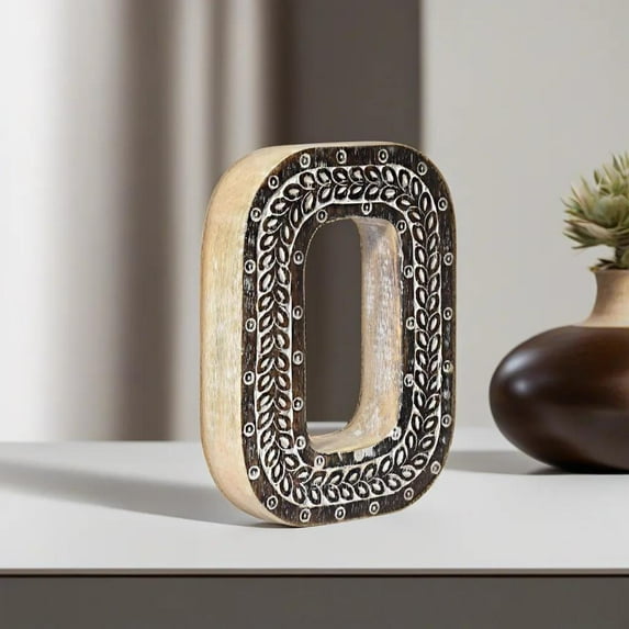 HANDMADE ECO-FRIENDLY "O" WOOD ALPHABET LETTER BLOCK FOR WALL MOUNT & TABLE TOP DÉCOR- , Natural Antique Color, Traditional Design, Letter Block For Study Room, Kids Room, Living Room, Cabin, Offices