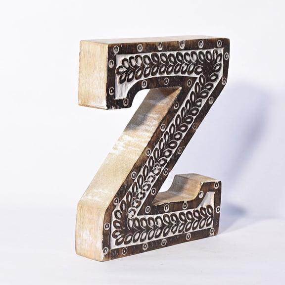 HANDMADE ECO-FRIENDLY "Z" WOOD ALPHABET LETTER BLOCK FOR WALL MOUNT & TABLE TOP DÉCOR- , Natural Antique Color, Traditional Design, Letter Block For Study Room, Kids Room, Living Room, Cabin, Offices