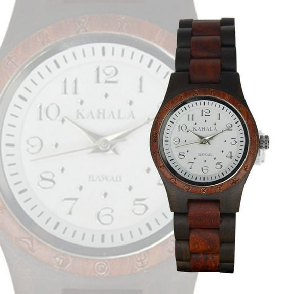 HANDMADE WOODEN LADIES WATCH MADE WITH RED AND BLACK SANDALWOOD WHITE FACE - KAHALA #4RBSW