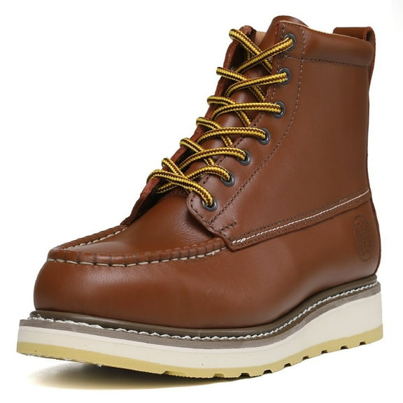 HARDHILL Men's Classic 6" Leather Work Boots, Steel Toe Slip Resistant Durable Work Shoes H84992 Size 11D
