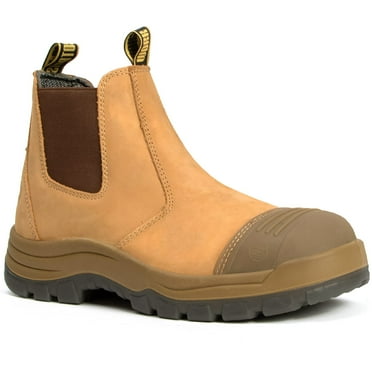 HANDMEN Men's Slip On Soft Toe Waterproof Slip Resistant Anti-static Puncture-proof Work Boots, TAN802, 9EE