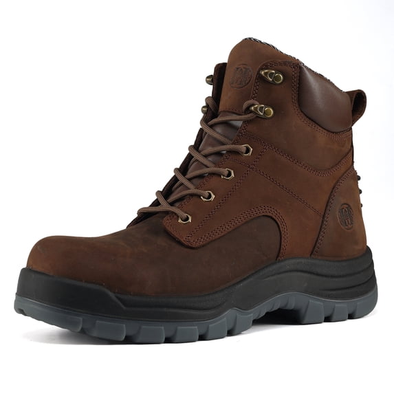 HANDMEN Mens Work Boots Soft Toe Waterproof Slip Resistant Anti-puncture Working Boots, Brown, 80N01, 8.5