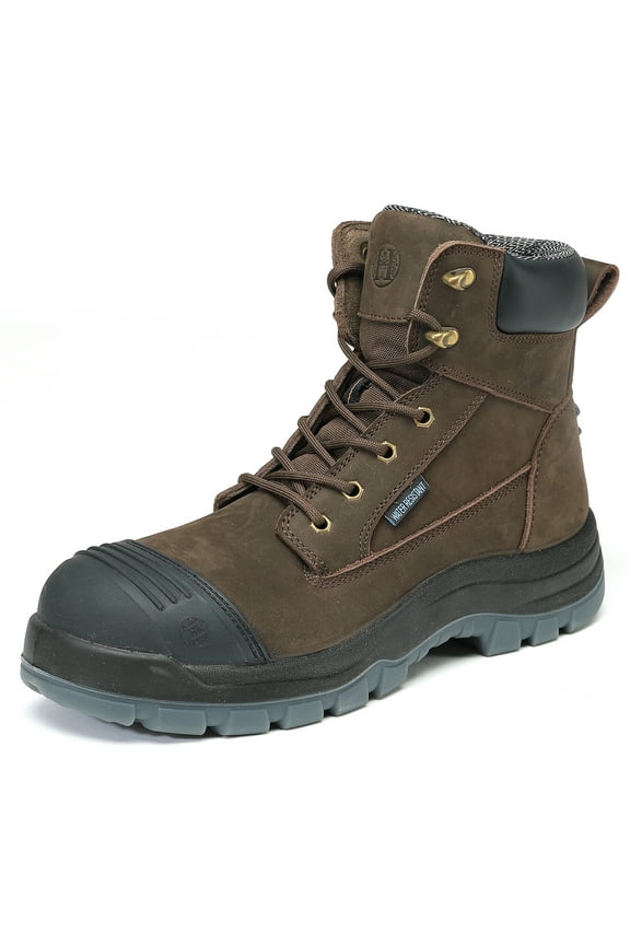 Work Boots Boots for Men, Composite Toe Waterproof Slip Resistant Anti-puncture EH Work Boots, Brown, 81N02, 12