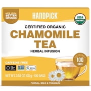 HANDPICK Organic Chamomile Tea Bags (100 Herbal Tea Bags) Caffeine Free| Premium Floral Chamomile Herbal Tea in Eco-Conscious Teabags | Direct from Source