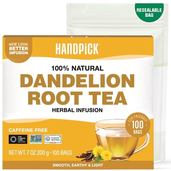 Handpick Dandelion Root & Leaf Herbal Tea Bags, Caffeine-Free, 100 ...