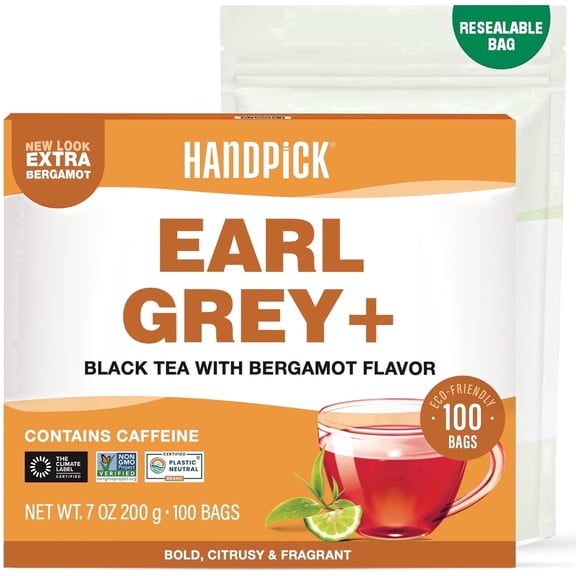 HANDPICK, Earl Grey Black Tea Bags (100 Count) Bergamot Oil | Caffeinated, Earl Grey Tea Bags | Flavoured With Citrus and Bergamot Brew Hot/Iced Tea with or without milk