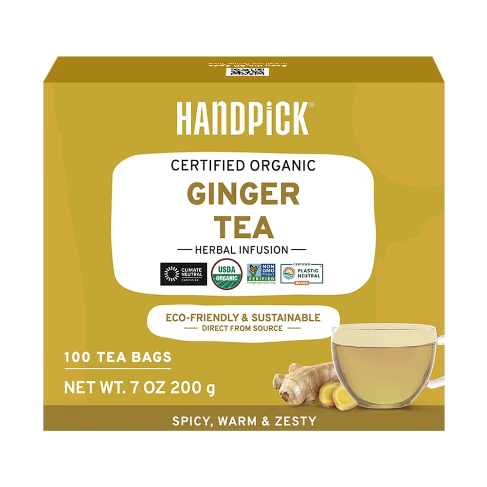 HANDPICK Herbal Ginger Tea, 100 Count, Natural Tea