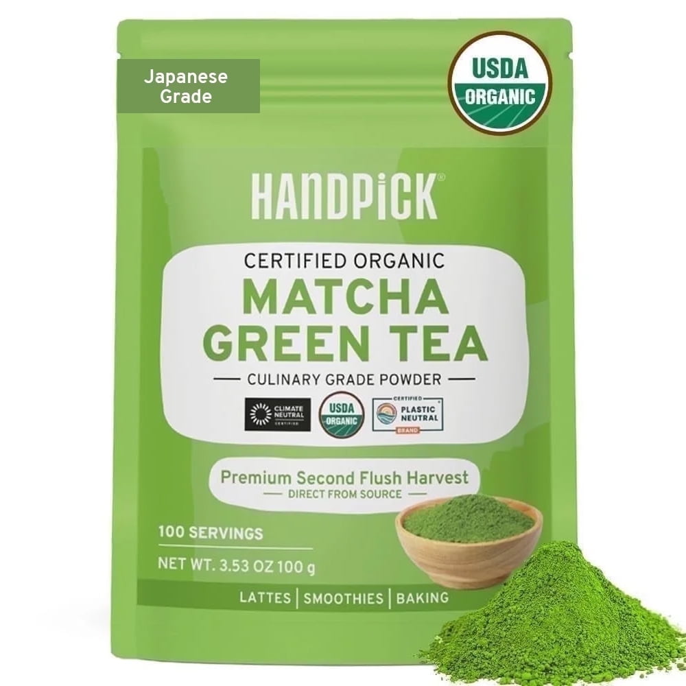 HANDPICK, Matcha Green Tea Powder (3.5 oz, 100gm) Culinary Grade - Authentic Premium Matcha Powder | Resealable Ziplock Pouch for Freshness