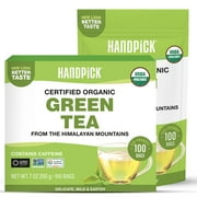 HANDPICK, Organic Green Tea Bags - 100 Eco-Friendly Tea Bags | USDA Organic | Resealable Pack for Freshness | Delicate & Flavory | Direct From India