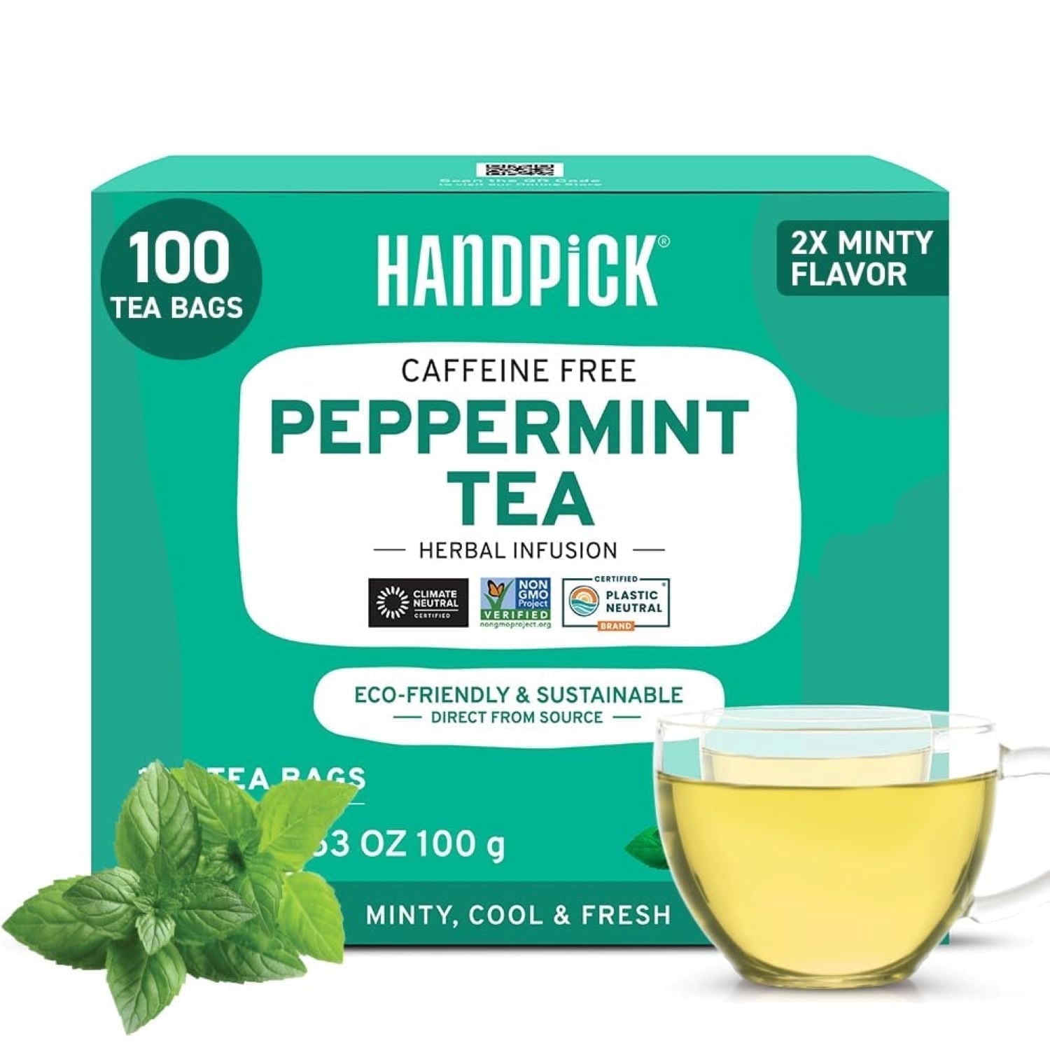 Walmart discount codes: HANDPICK, 100 Count Peppermint & Spearmint Herbal Tea Bags | Eco-Conscious, Caffeine-Free