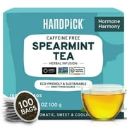 HANDPICK, Spearmint Tea Bags (100 Count) | Mint Tea for Stress Relief, Digestive Aid, and Hormonal Balance (PCOS Support) | Caffeine Free, Non-GMO, Gluten Free | Eco-Conscious Herbal Tea Bags