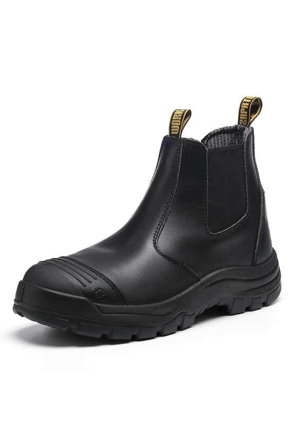 Men's Slip On Soft Toe Chelsea Waterproof Slip Resistant Work Boots, Black, 802BK, 13