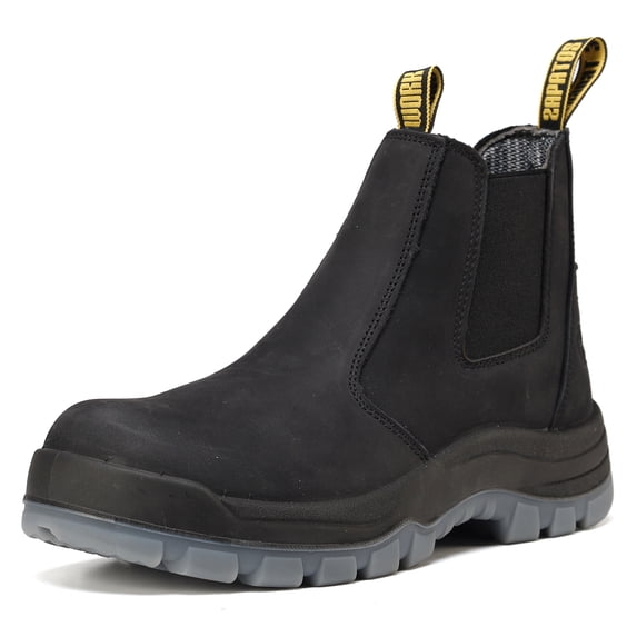 HANDPOINT Men's Slip On Waterproof Chelsea Soft Toe Slip Resistant Work Boots, Black, 80N04, 7.5
