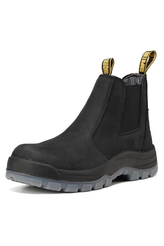 Men's Slip On Waterproof Chelsea Soft Toe Slip Resistant Work Boots, Black, 80N04, 7.5