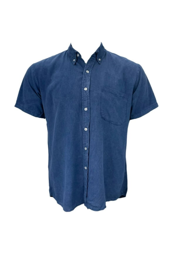 Men's Stone Wash Button-Down Shirt, Blue, L