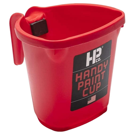 HANDy Paint Cup Holds 16 oz. of Paint or Stain, Integrated Magnetic Brush Holder Ideal for Trim Work, Touch-ups, 1 Count (Pack of 1), Red