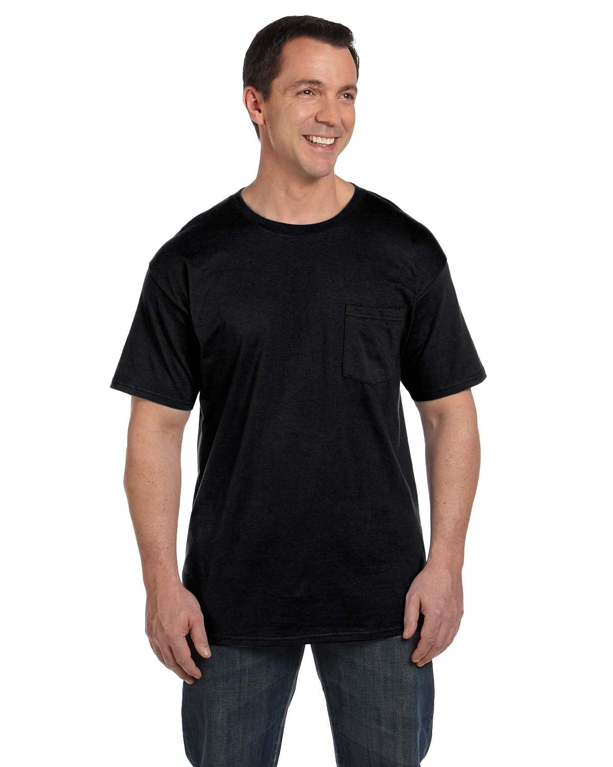 HANES 5190P ADULT 6.1 OZ. BEEFY-T WITH POCKET, Black, XL, Pack Of 2 ...