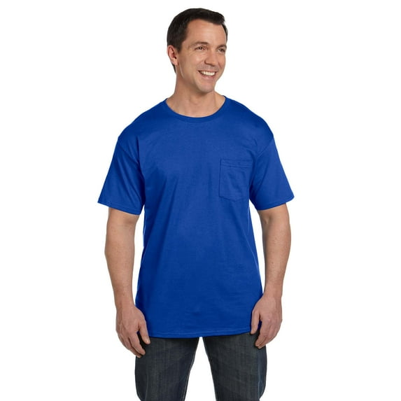 HANES 5190P ADULT 6.1 OZ. BEEFY-T WITH POCKET, Deep Royal, S, Pack Of 2, Hanes Mens T-Shirts
