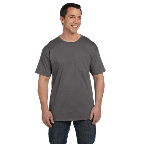 HANES 5190P ADULT 6.1 OZ. BEEFY-T WITH POCKET, Smoke Gray, M, Pack Of 2, Hanes Mens T-Shirts