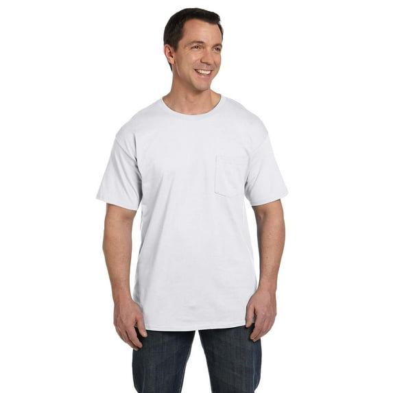 HANES 5190P ADULT 6.1 OZ. BEEFY-T WITH POCKET, White, XL, Pack Of 5, Hanes Mens T-Shirts