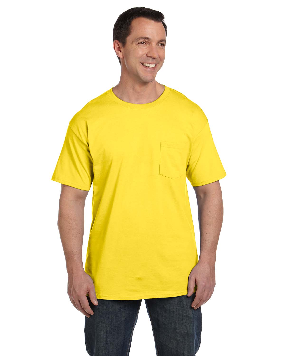 HANES 5190P ADULT 6.1 OZ. BEEFY-T WITH POCKET, Yellow, S, Pack Of 2, Hanes Mens T-Shirts