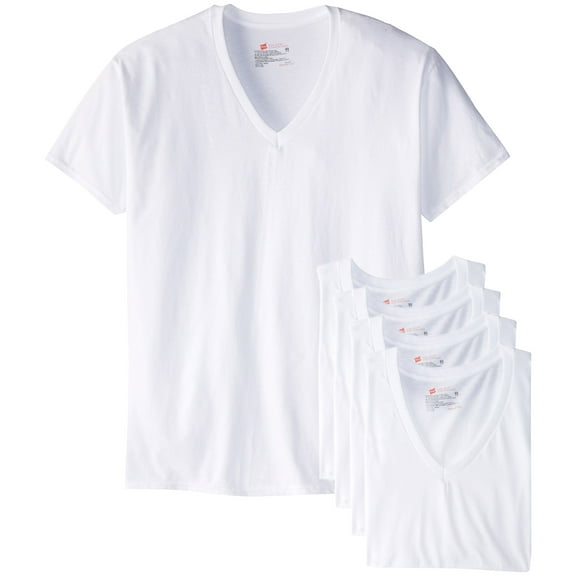Hanes Ultimate Men's 5-Pack Best V-Neck T-Shirt, White, Large