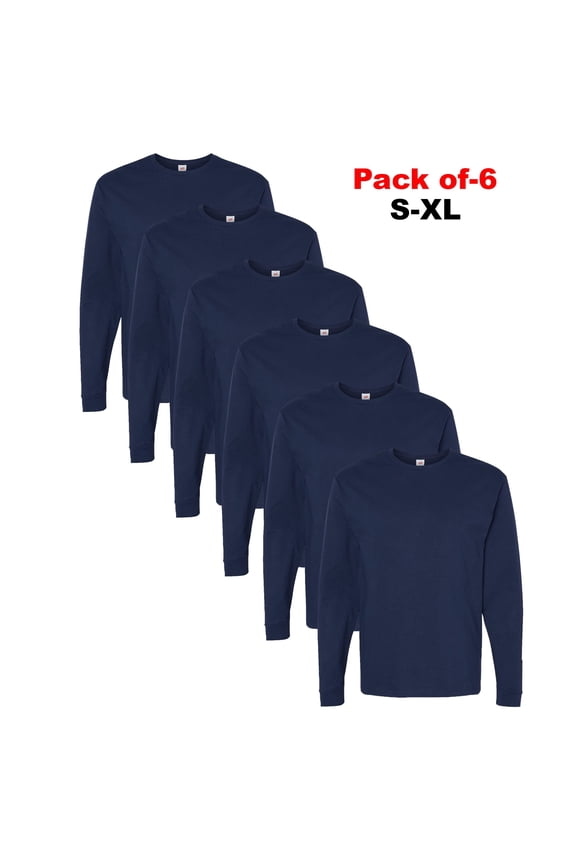 - Long Sleeve T-Shirt Made with 5.3 Oz./yd² (Us) 100% Cotton | 6 Piece Athletic Navy Tee | S Size