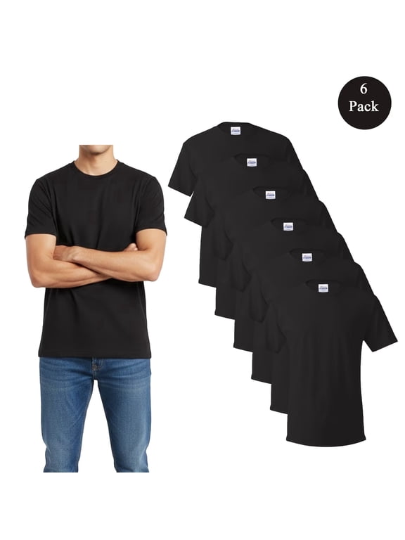 Short Sleeve T-Shirt For Men's - 5XL Size | 100% Cotton 6 Pack Black Color Crew Neck Tee