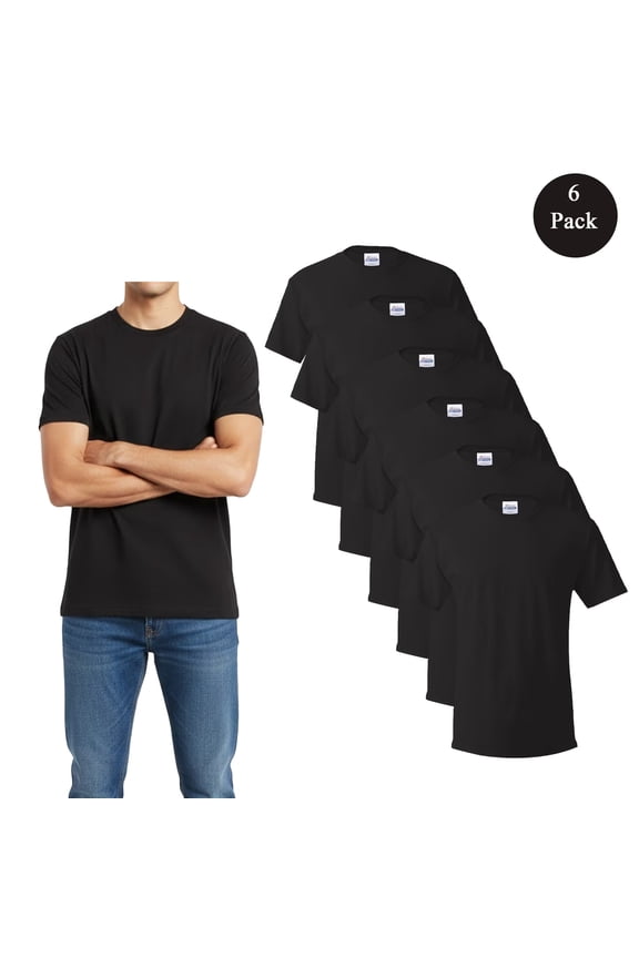 Short Sleeve T-Shirt For Men's - S Size | 100% Cotton 6 Pack Black Color Crew Neck Tee