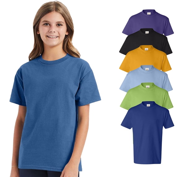HANES Short Sleeve T-Shirt for Youth - Multi Color Bulk 6 Pack | Boy's, Girl's Crew Neck Tee | 100% Cotton, S Size t-shirts
