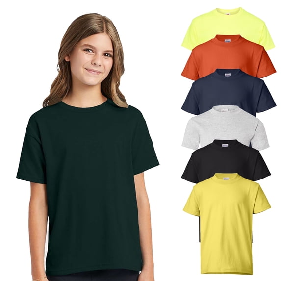 HANES Short Sleeve Youth T Shirt - M Size (Bulk 6 Pack) | Mix Color Tees for Boys and Girls | Light Weight, Assorted Tee