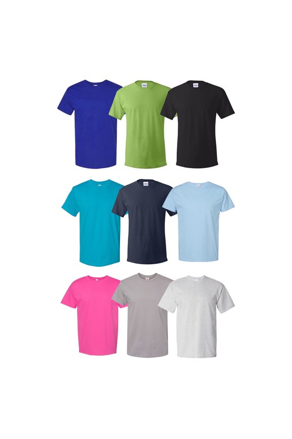 Men Short Sleeve T-Shirts - M Size | Multi Color Crew Neck Tee | Bulk Pack of 9 | 5 oz., 100% Cotton Assorted Tees