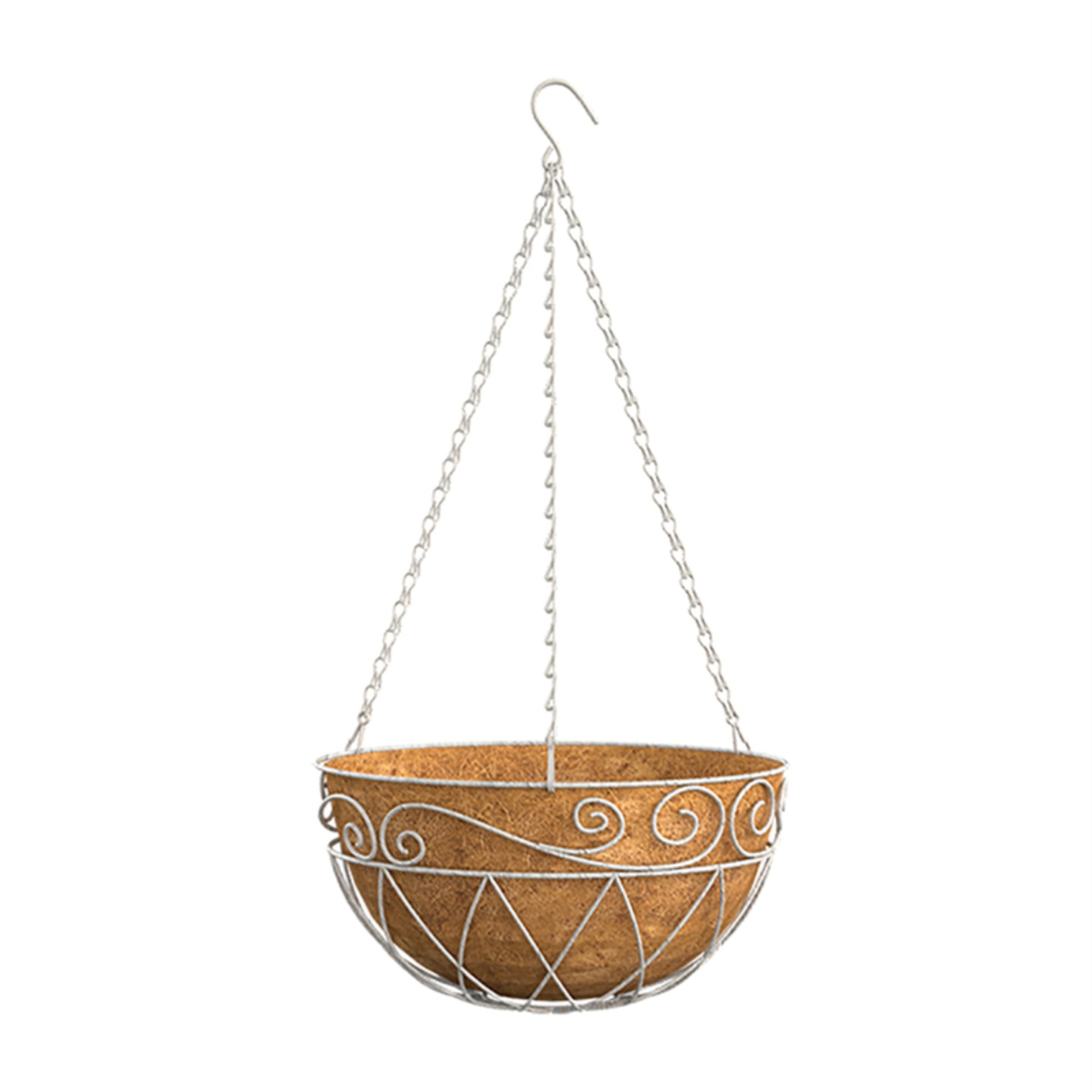 Panacea 14" White Steel Hanging Basket with Coco Liner