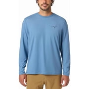 HANG TEN Mens Long Sleeve Sun Tee US, Alpha, Large, Regular, Regular, Blue/Dark Blue Logo