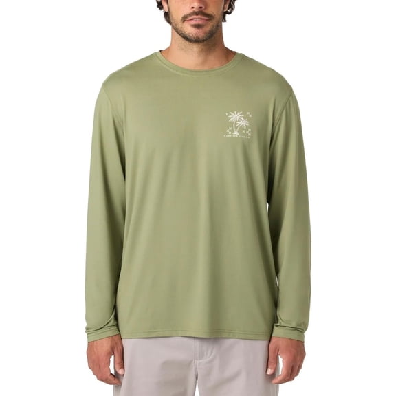 HANG TEN Men's Long Sleeve Sun Tee (US, Alpha, Large, Regular, Regular, Green/White Palms)