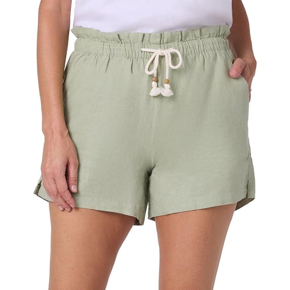 HANG TEN Women's Linen Blend Summer Shorts - Lightweight Casual Elastic Waist Shorts with Pockets - Relaxed Fit (Green, Small)
